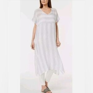 Eileen Fisher Organic Linen Striped V-Neck Caftan Dress. Size: XXS.
